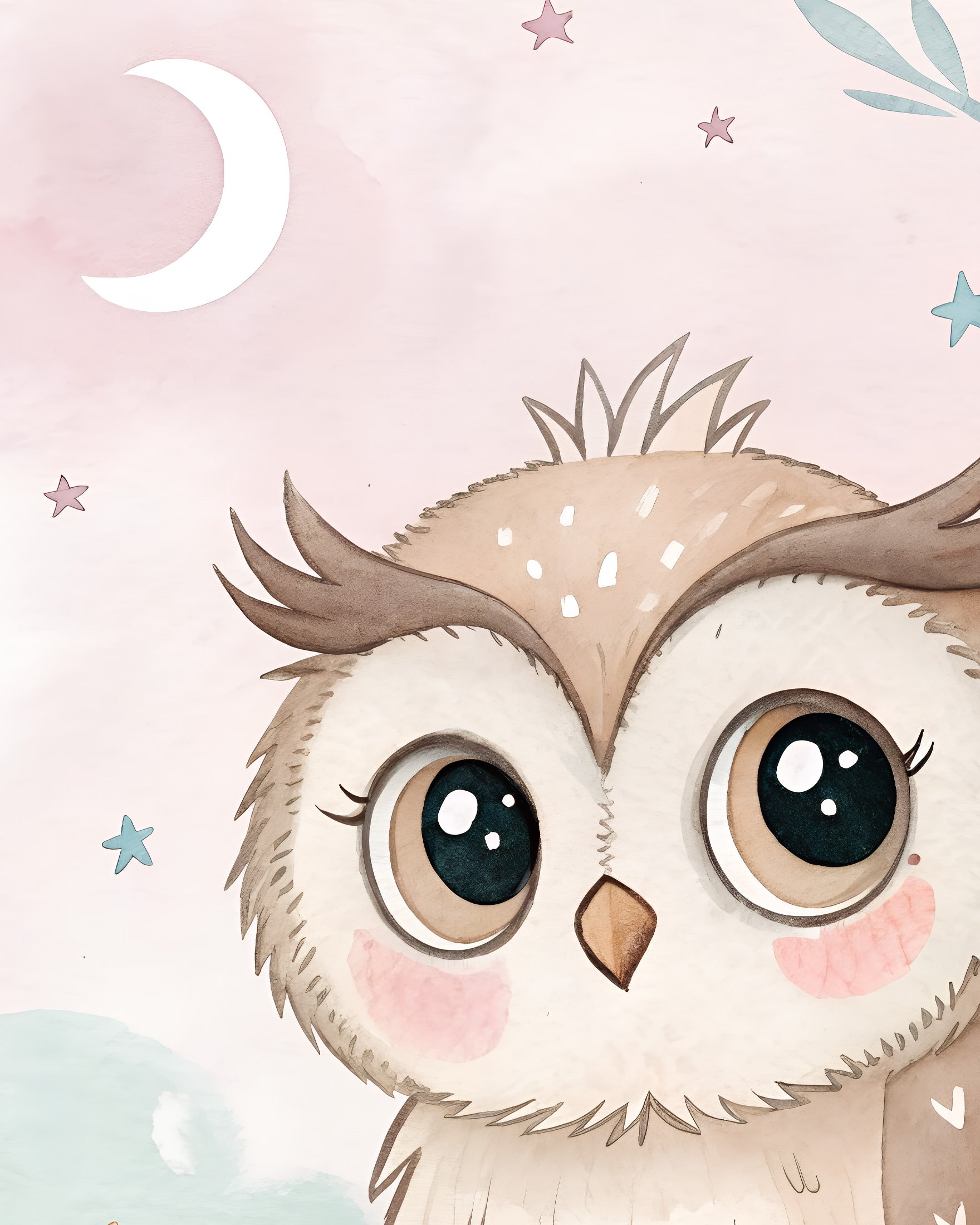 Owl Poster - Nursery Wall Art with Moon and Stars