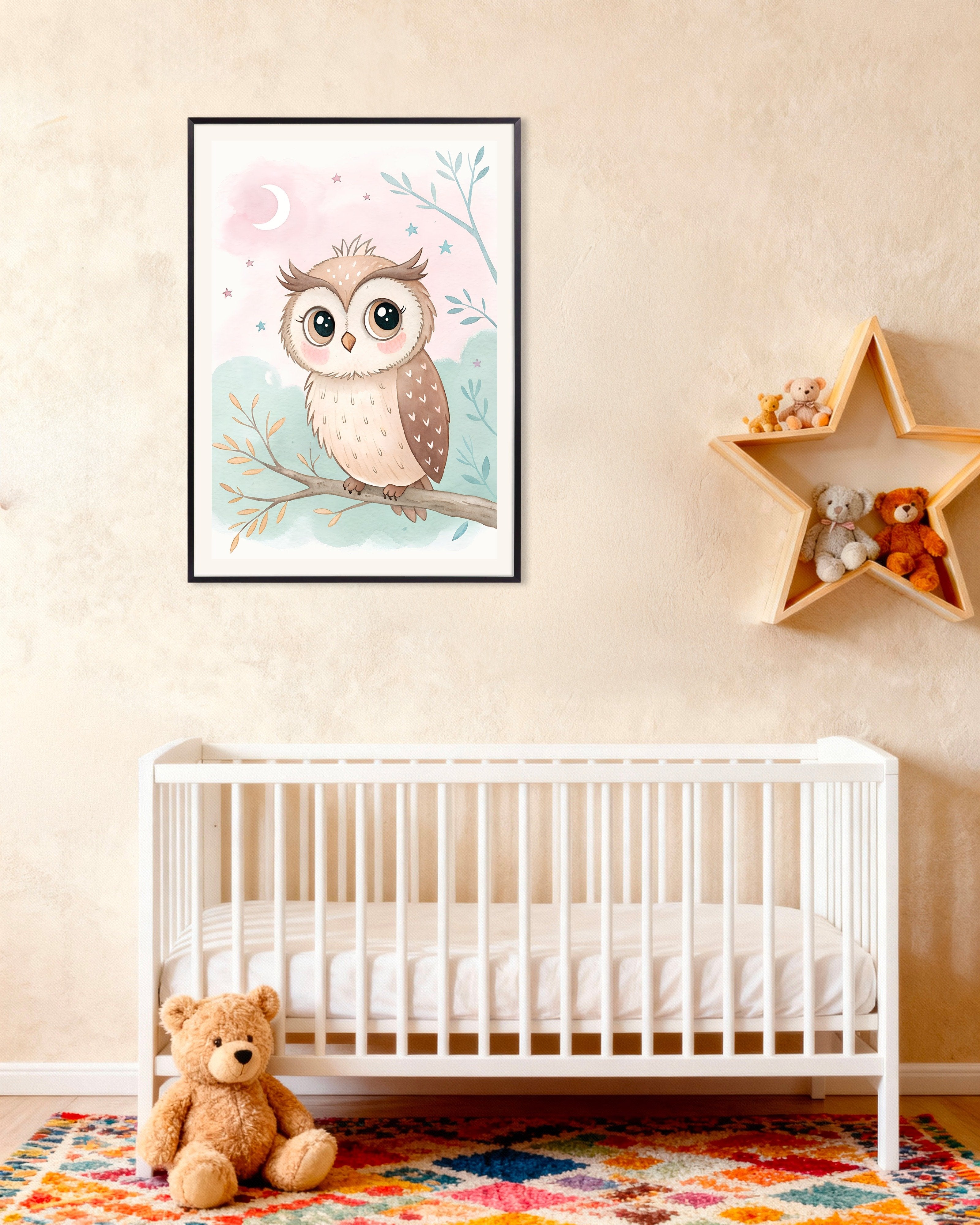 Poster of Owl Poster – Nursery Wall Art, with metal frame