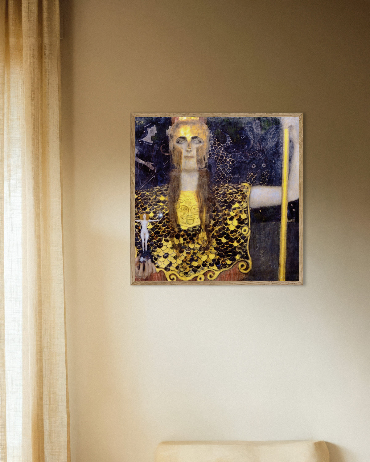 Poster of Pallas Athena (1898) by Gustav Klimt, with natural wooden frame