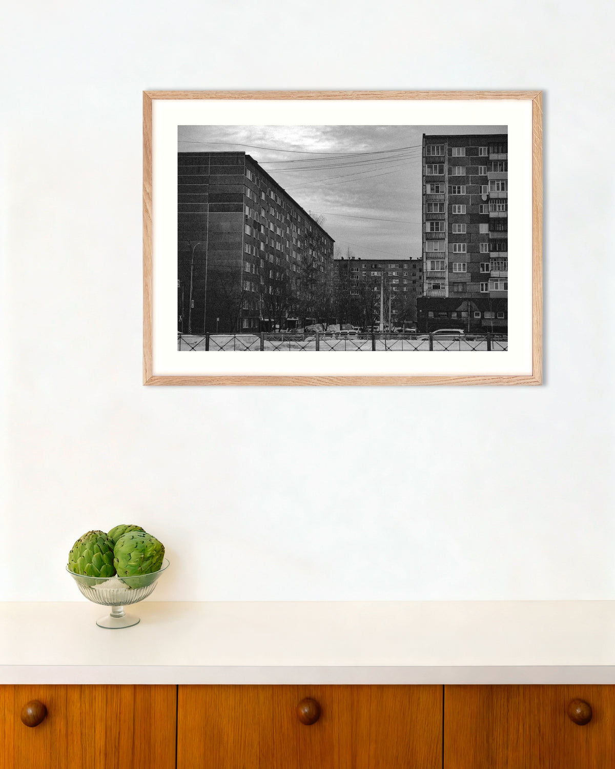 Poster of Panel Blocks in Winter, with natural wooden frame