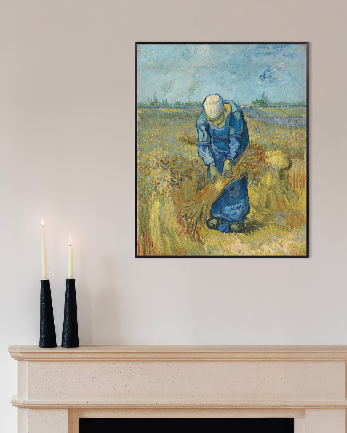 Poster of Peasant Woman Binding Sheaves, after Millet (1889) by Vincent van Gogh, with metal frame