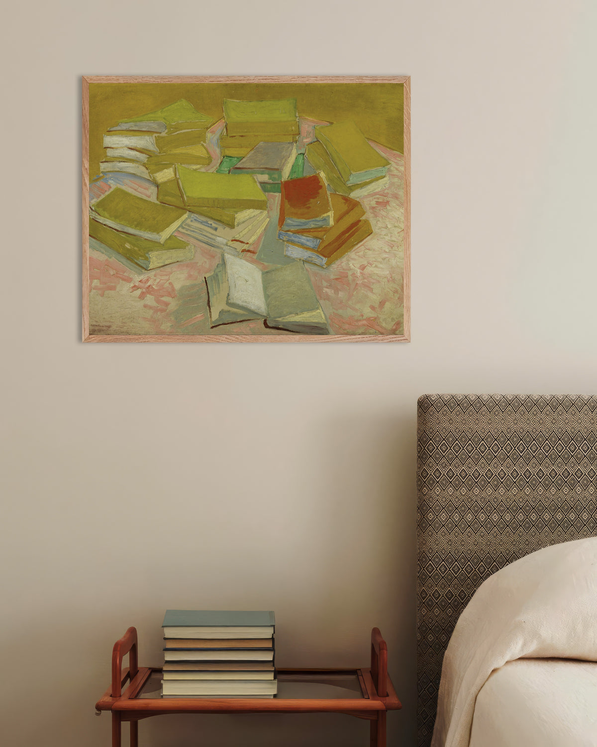 Poster of Piles of French Novels (1887) by Vincent van Gogh, with natural wooden frame