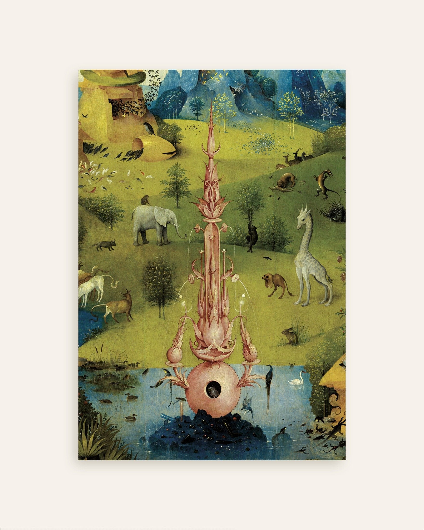 Poster of Pink fountain and animals - Detail from The Garden of Earthly Delights, thumbnail