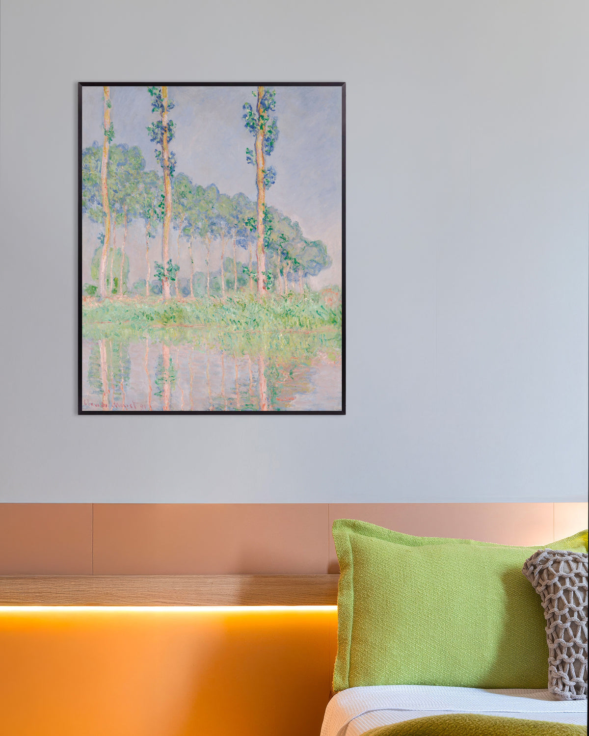 Poster of Poplars, Pink Effect (1891) by Claude Monet, with metal frame