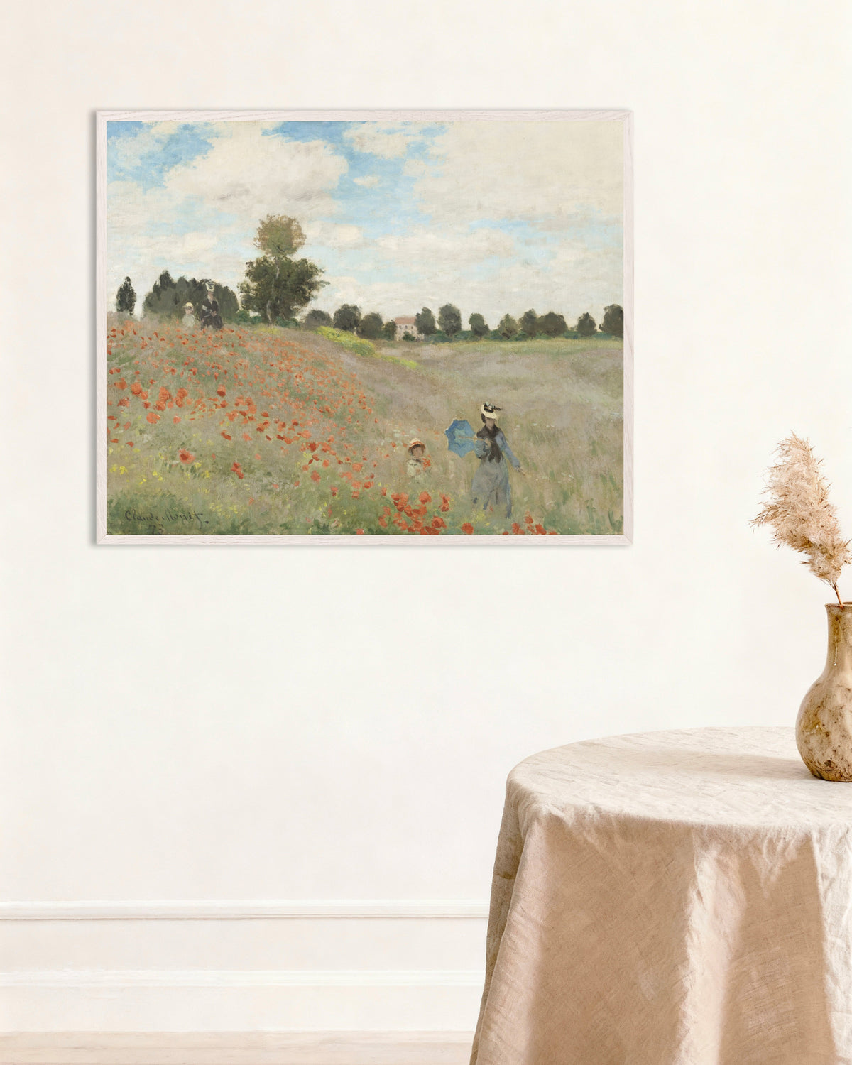 Poster of Poppies (1873) by Claude Monet, with white wooden frame
