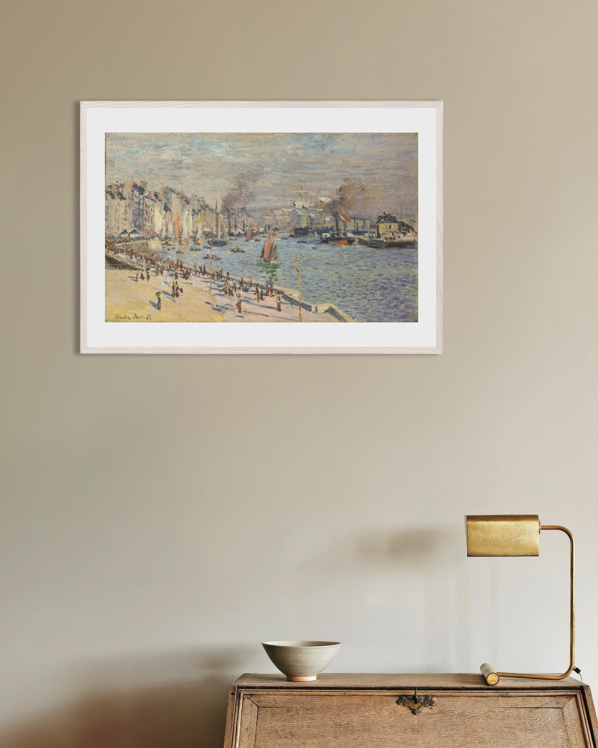 Poster of Port of Le Havre (1874) by Claude Monet, with white wooden frame