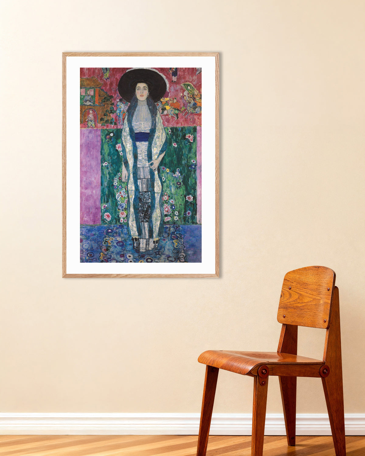 Poster of Portrait of Adele Bloch-Bauer II (1912) by Gustav Klimt, with natural wooden frame