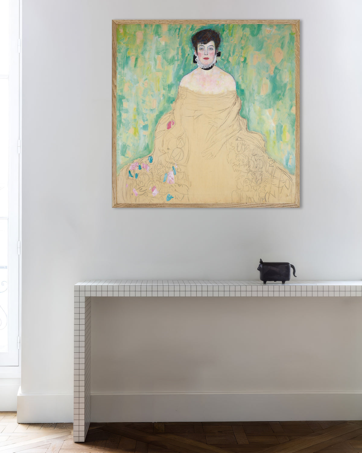 Poster of Portrait of Amalie Zuckerkandl (1917) by Gustav Klimt, with natural wooden frame
