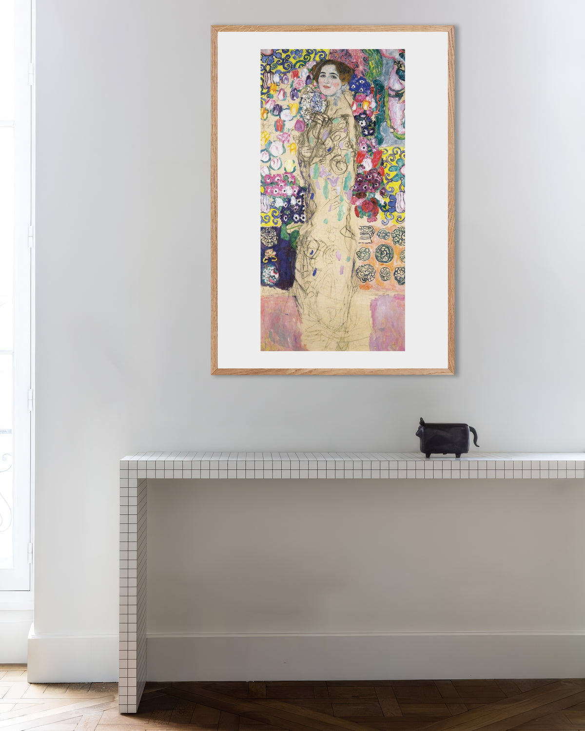 Poster of Portrait of Maria Munk (1917–1918) by Gustav Klimt, with natural wooden frame