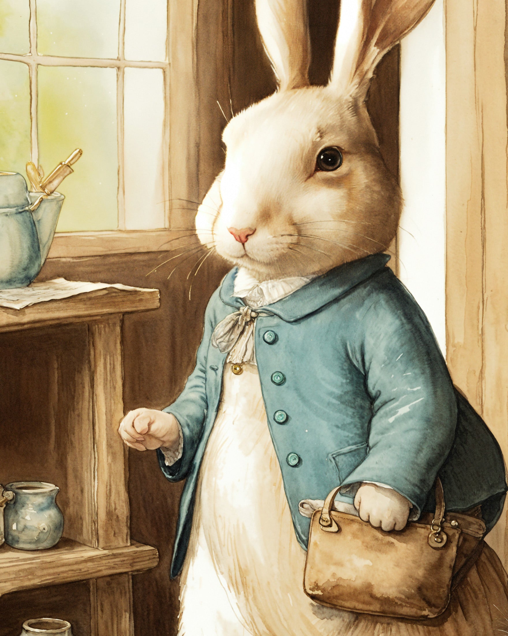 Peter Rabbit print, a homage to Beatrix Potter – The rabbit in its cosy setting