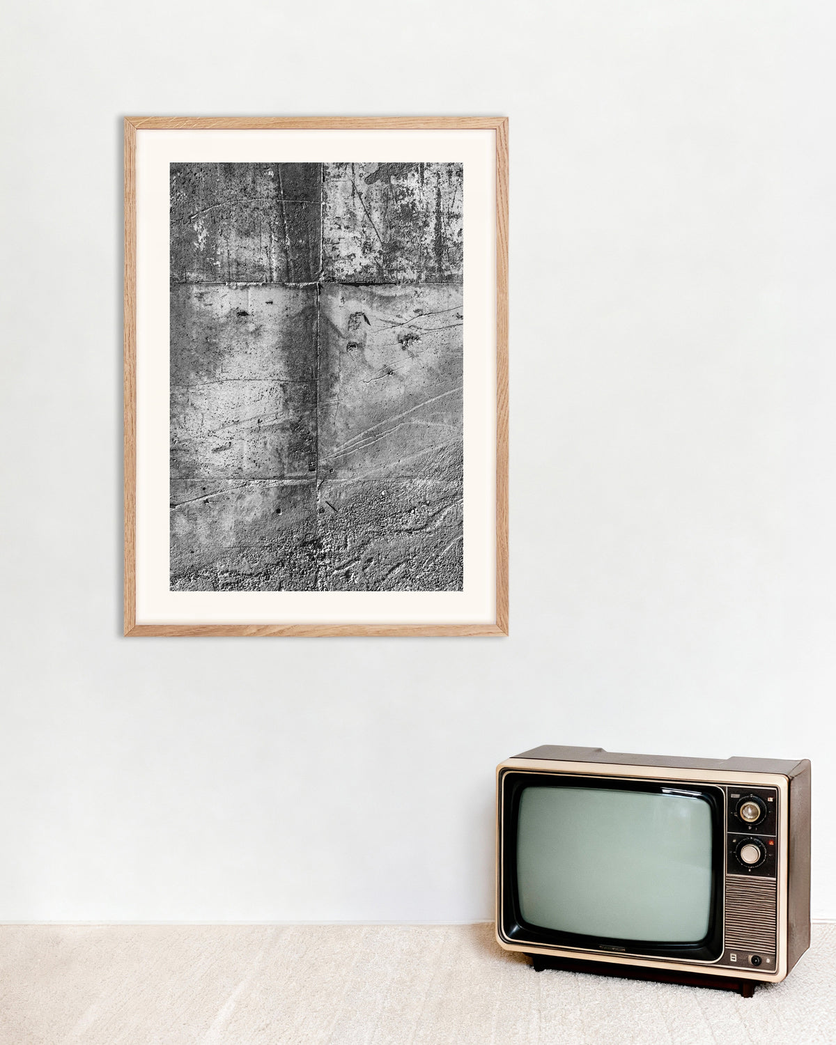 Poster of Raw Concrete Wall Texture, with natural wooden frame