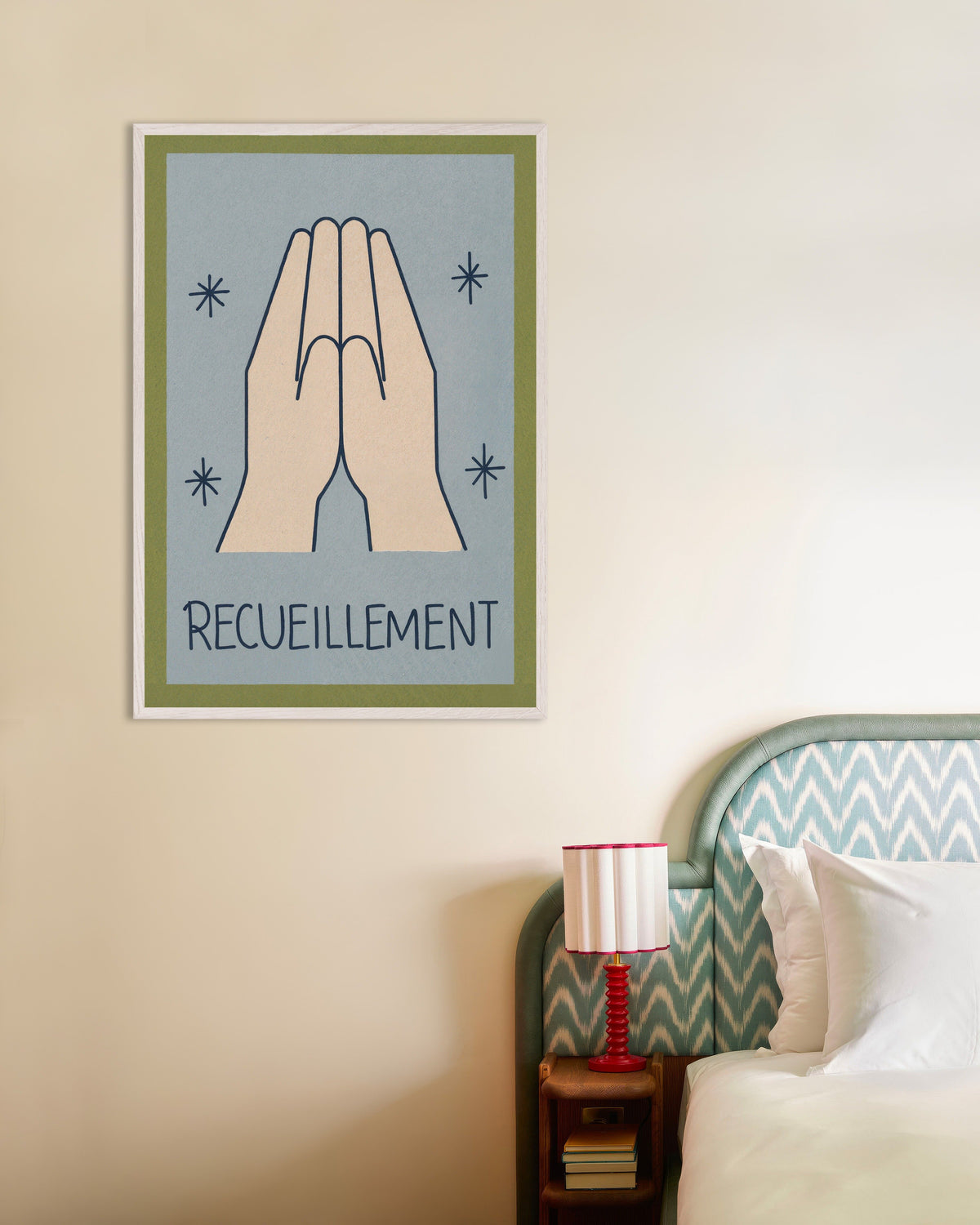 Poster of Recueillement - Minimal Line Art Poster, with white wooden frame