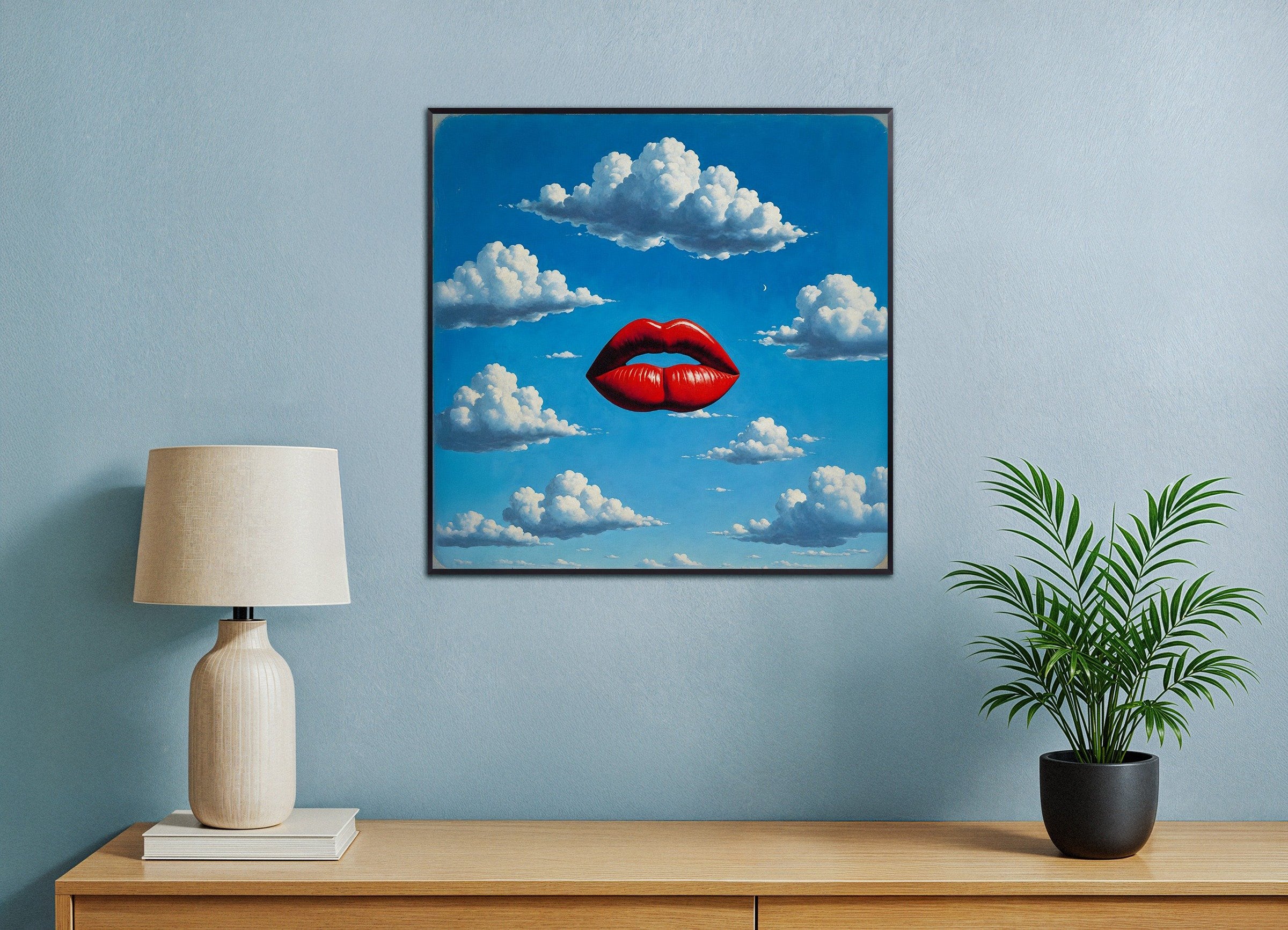 Crimson Lips Print – Enchanting Surrealist Artwork