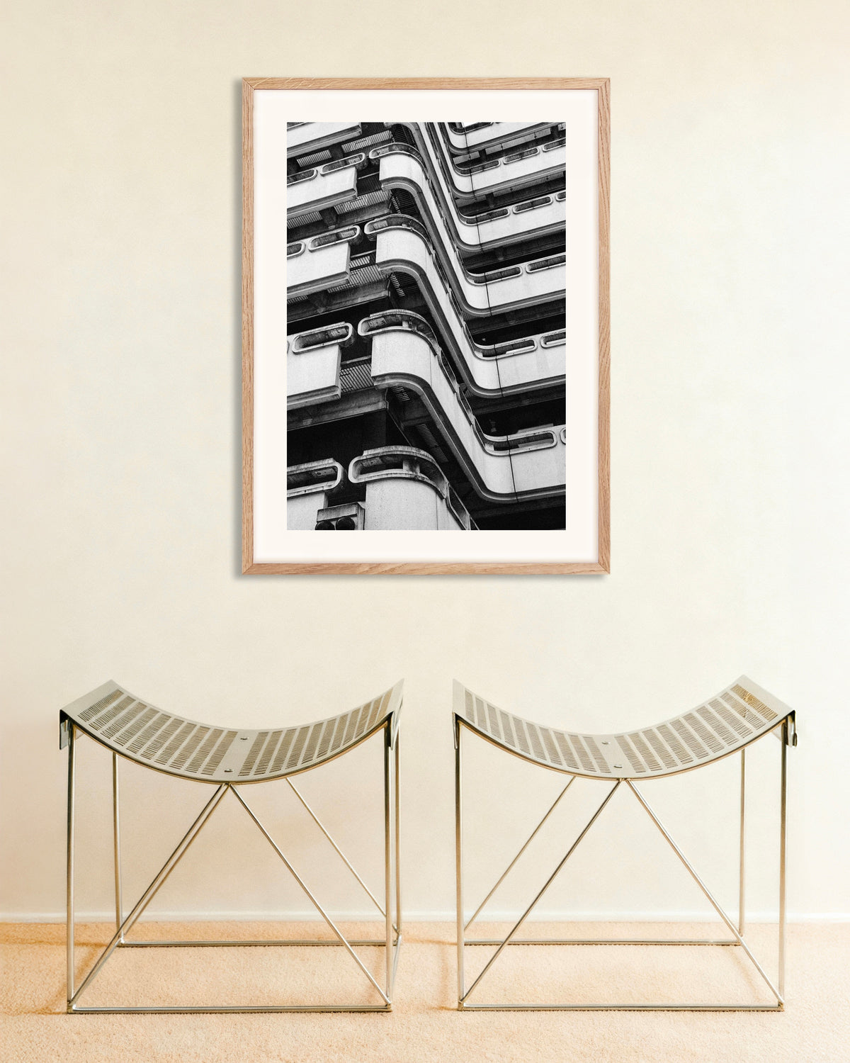 Poster of Rippling Concrete Balconies, with natural wooden frame