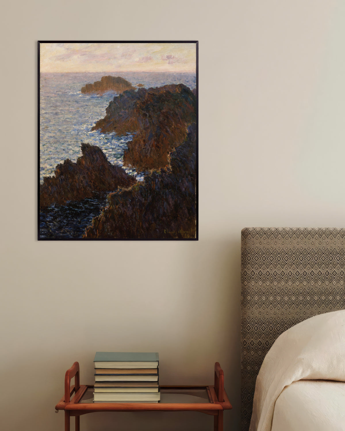 Poster of Rocks at Belle-Île, Port-Domois (1886) by Claude Monet, with metal frame