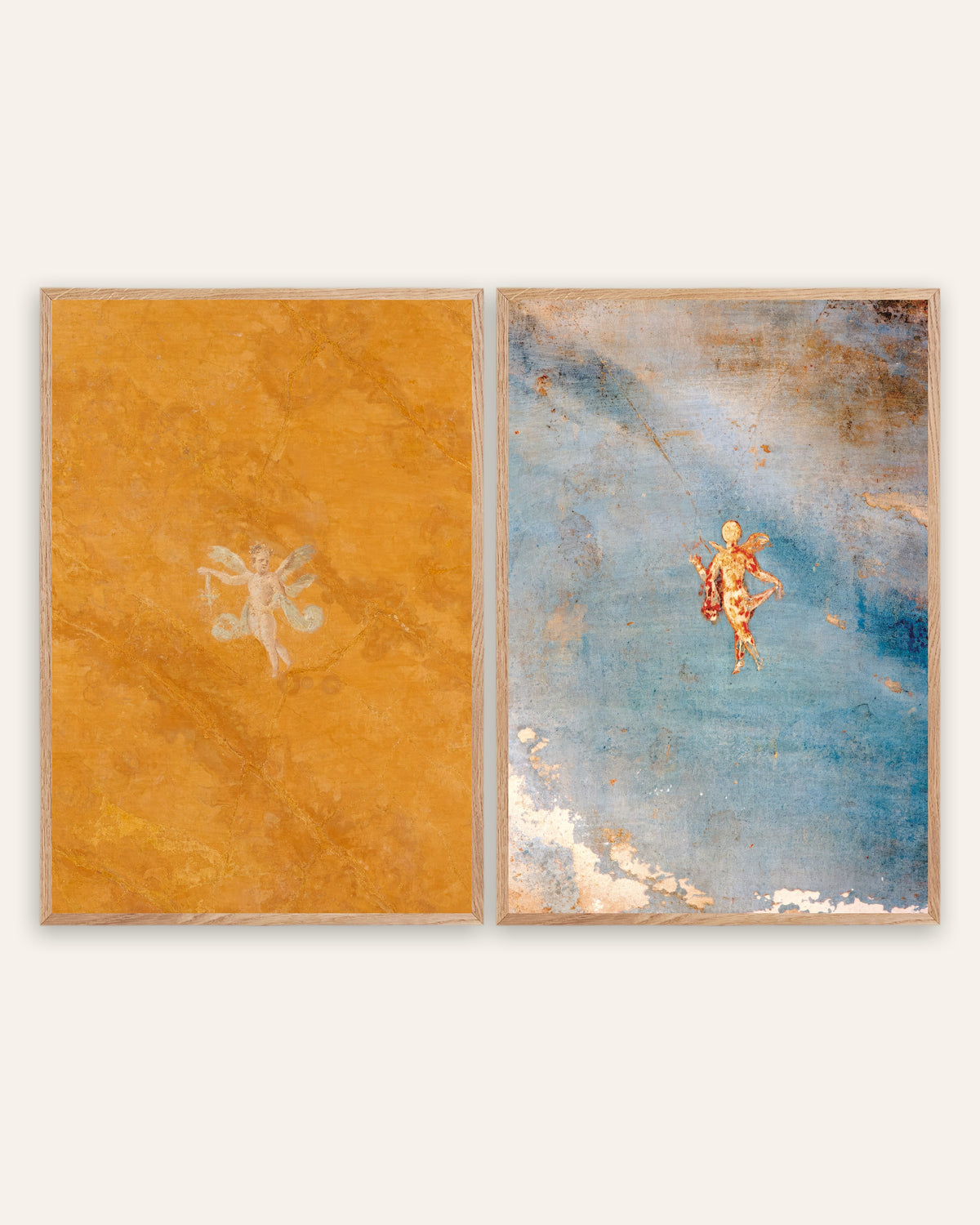 Roman Fresco Prints Set of 2 – Cupid & Psyche, prints in natural oak frames