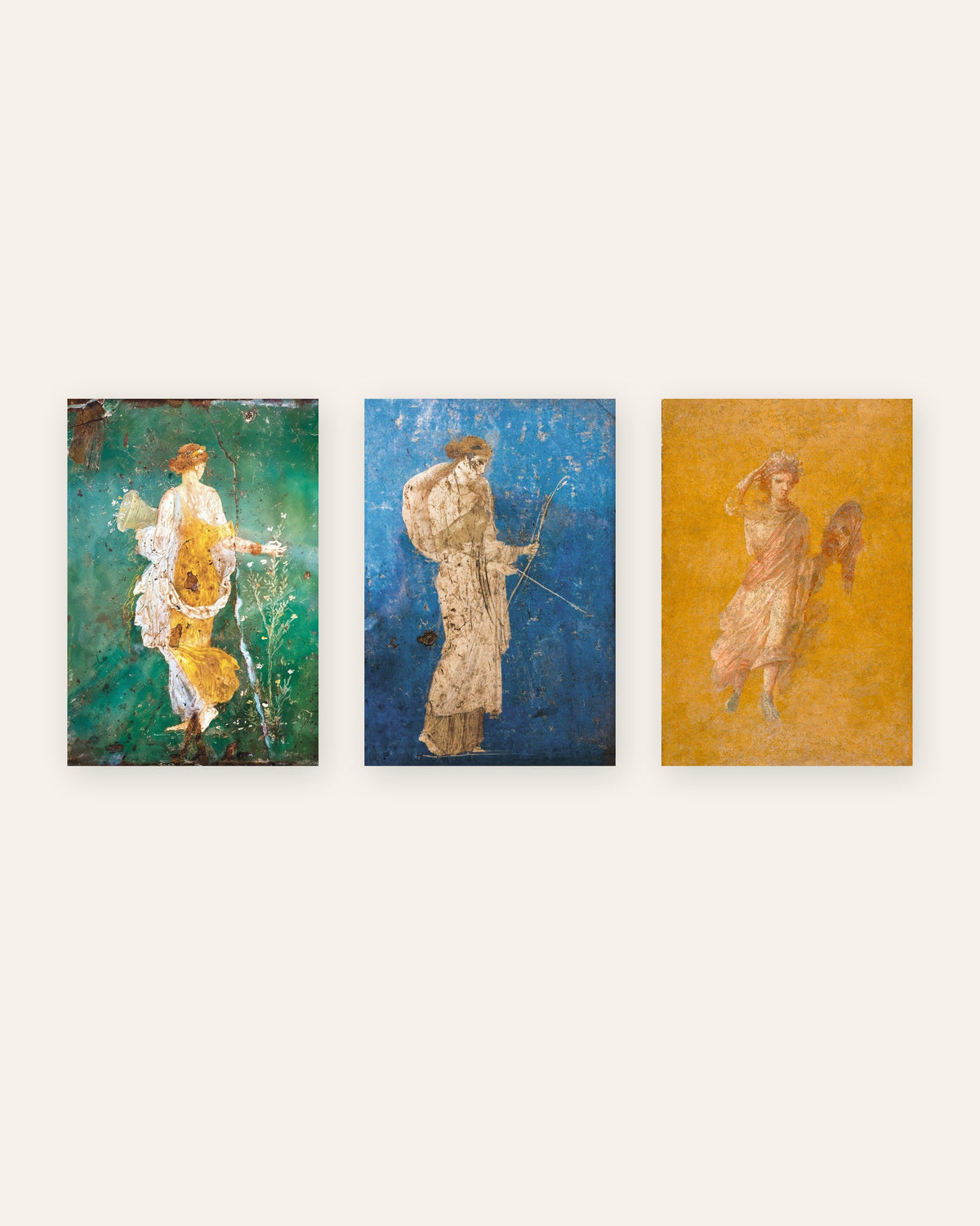 Set of 3 Roman fresco posters, Flora, Artemis and Melpomene, unframed