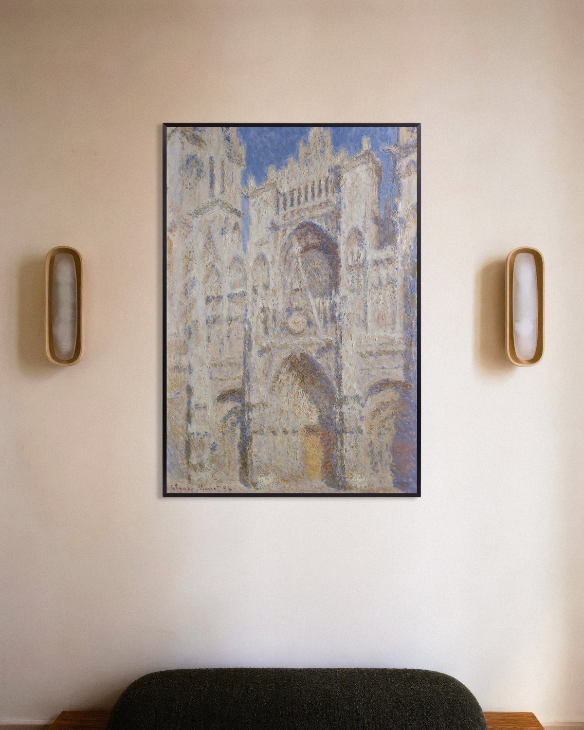 Poster of Rouen Cathedral, the Portal, Sunlight (1894) by Claude Monet, with metal frame