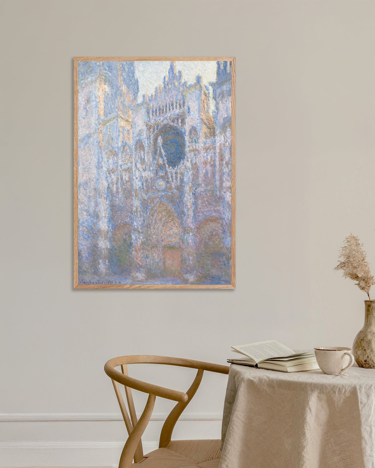 Poster of Rouen Cathedral, West Façade (1894) by Claude Monet, with natural wooden frame