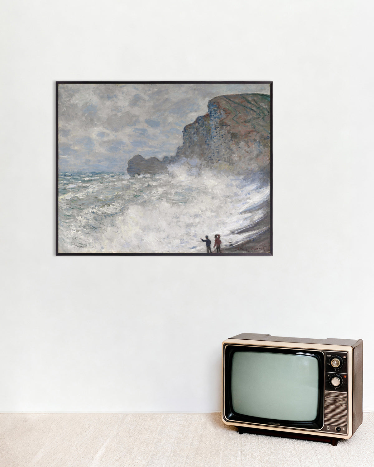 Poster of Rough Weather at Étretat (1883) by Claude Monet, with metal frame
