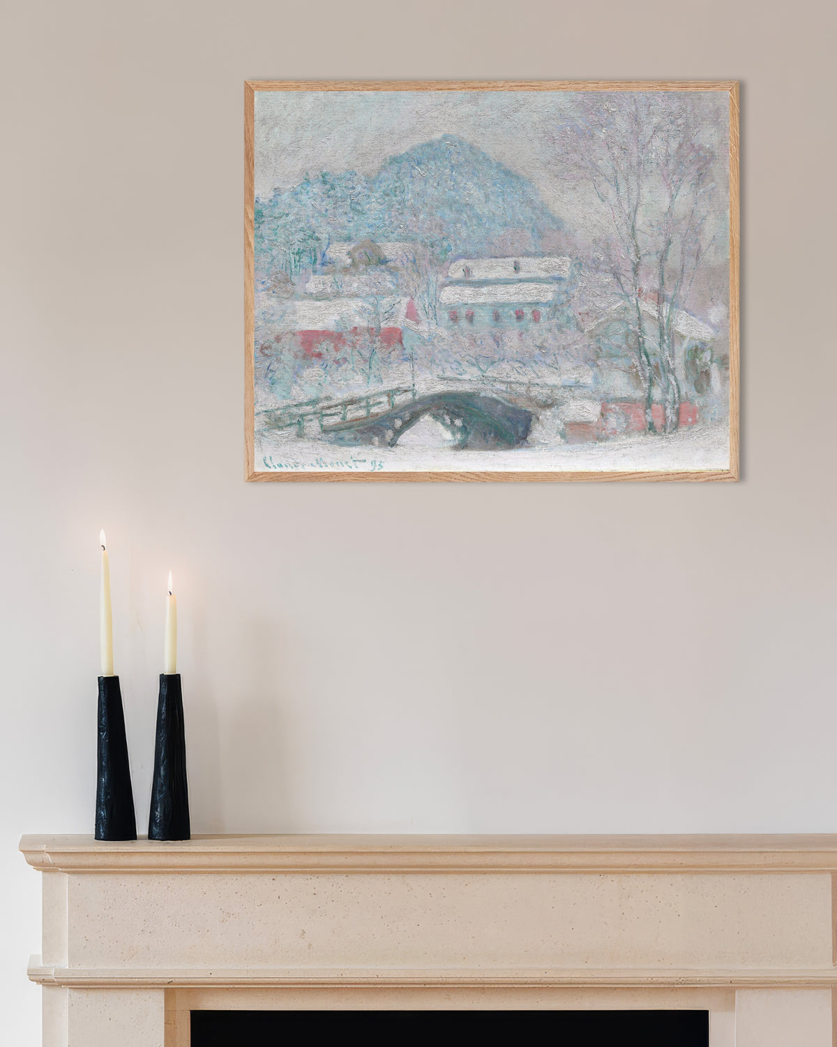 Poster of Sandvika, Norway (1895) by Claude Monet, with natural wooden frame