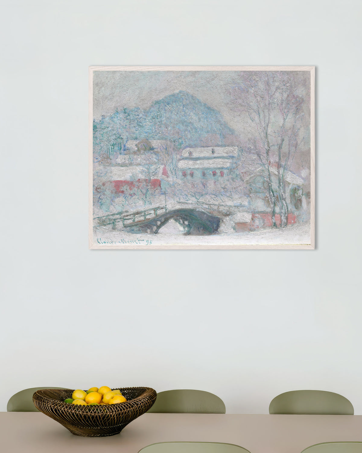 Poster of Sandvika, Norway (1895) by Claude Monet, with white wooden frame