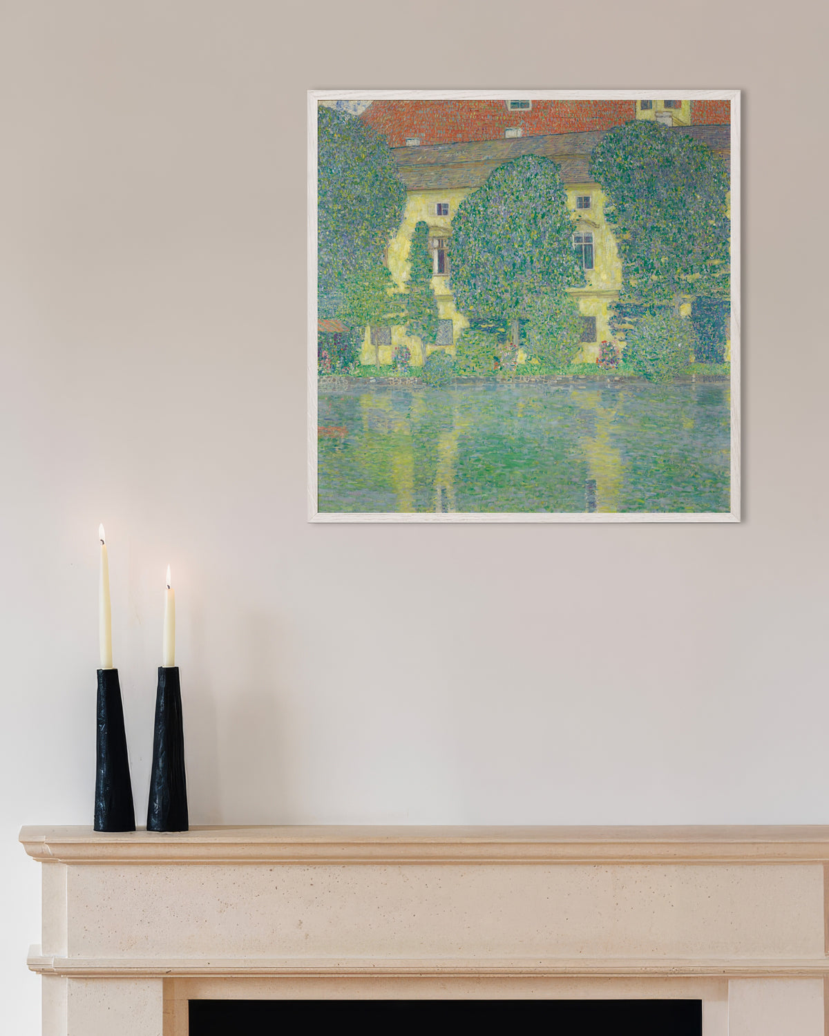 Poster of Schloss Kammer on the Attersee III (1910) by Gustav Klimt, with white wooden frame