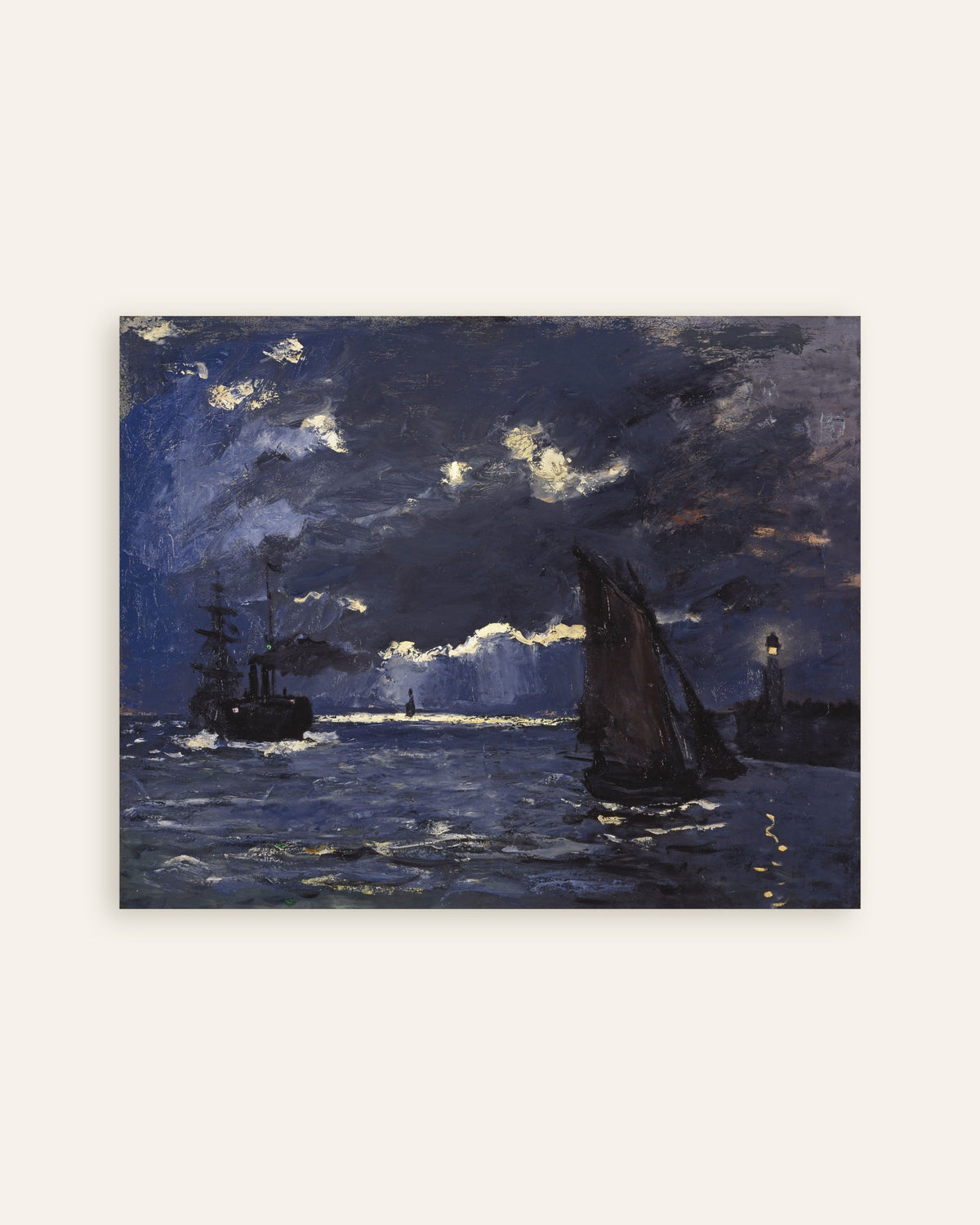 Poster of Seascape, Shipping by Moonlight (1864) by Claude Monet, thumbnail
