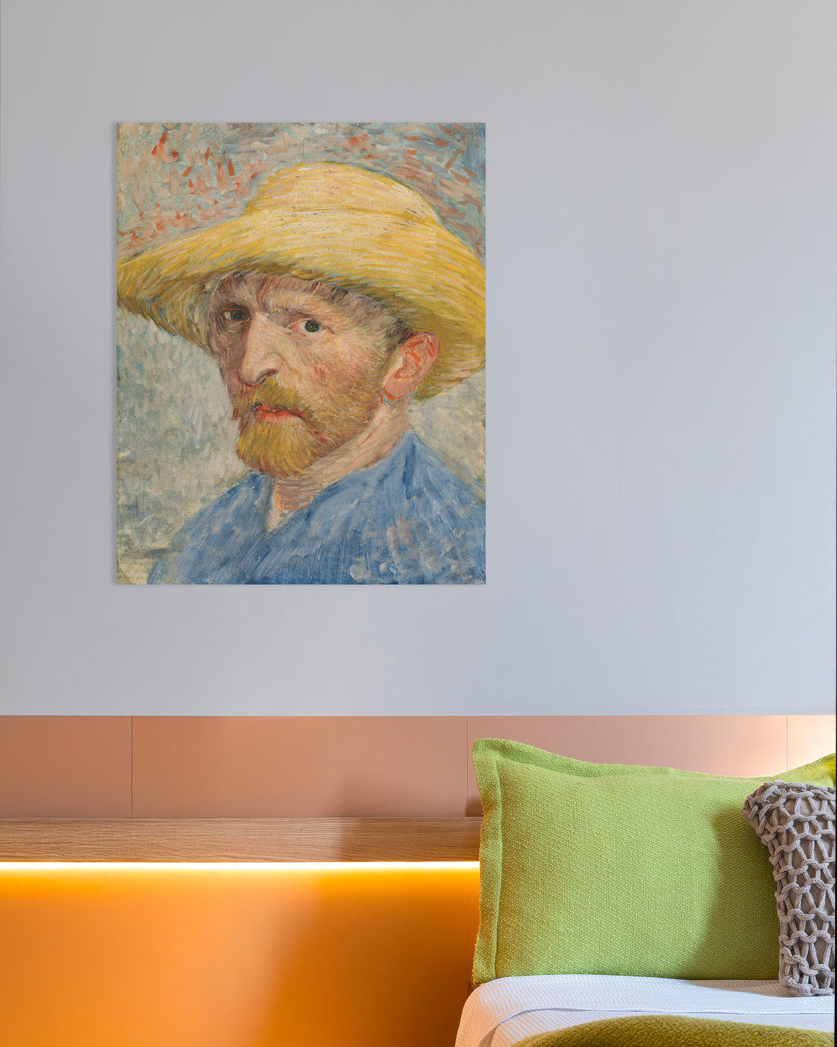 Poster of Self-Portrait with Straw Hat and Blue Smock (1887) by Vincent van Gogh