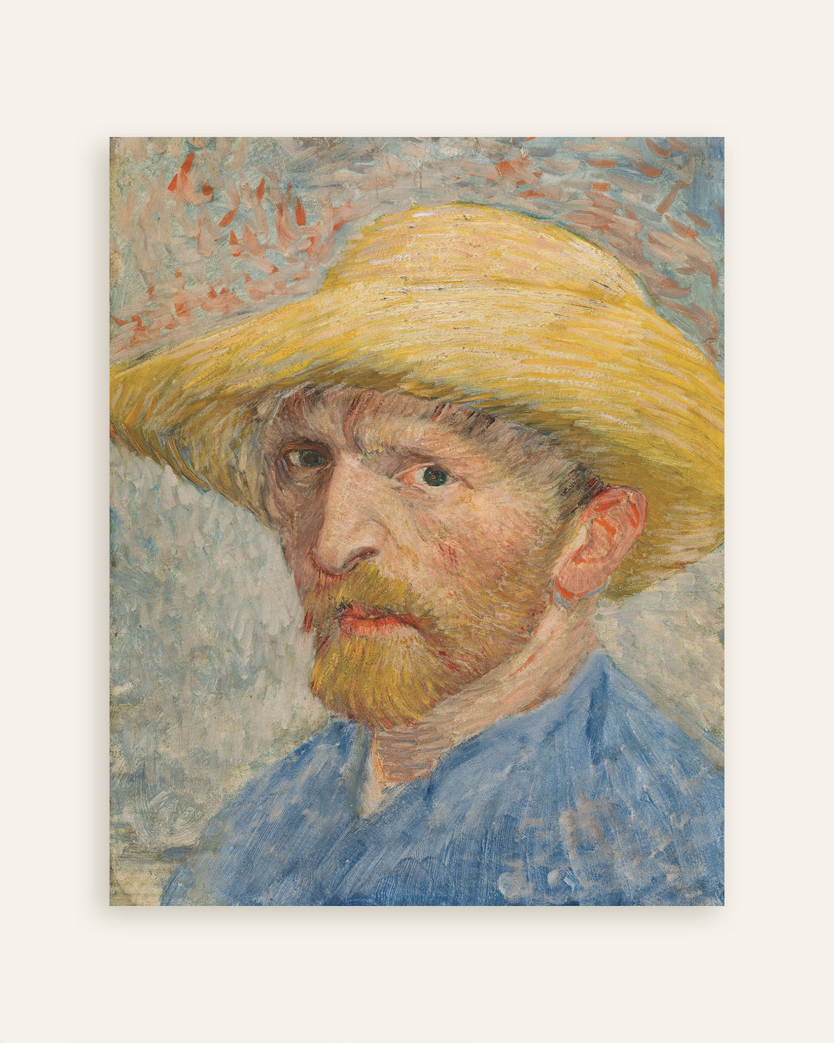 Poster of Self-Portrait with Straw Hat and Blue Smock (1887) by Vincent van Gogh, thumbnail