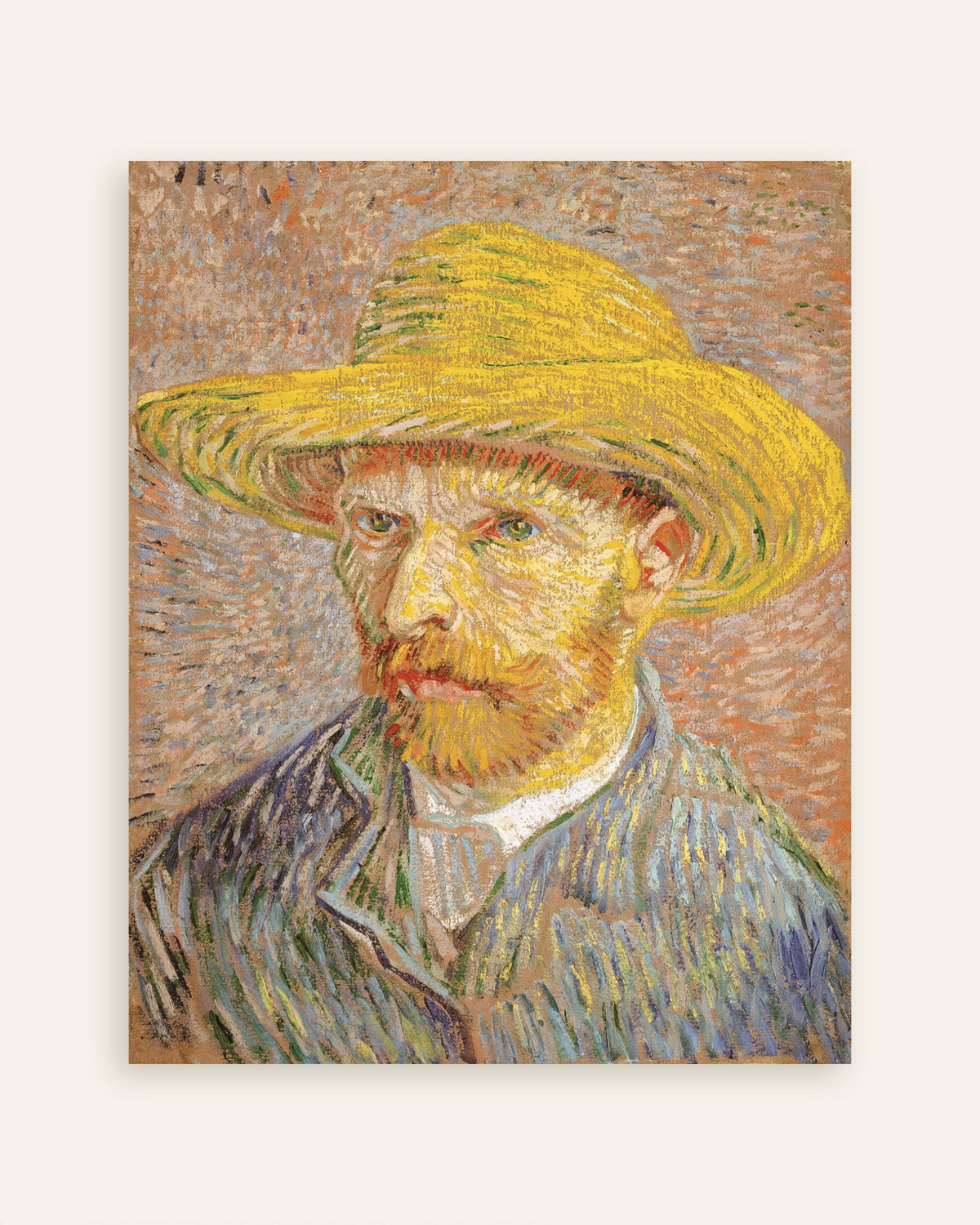 Poster of Self-Portrait with Straw Hat on Orange Ground (1887) by Vincent van Gogh, thumbnail