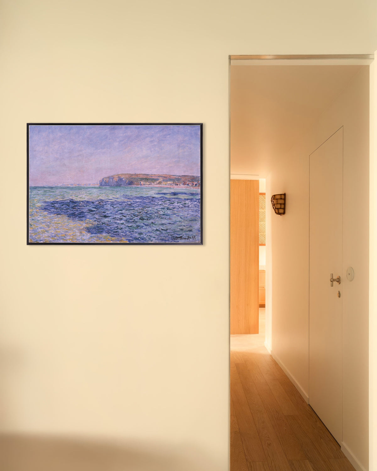 Poster of Shadows on the Sea, the Cliffs at Pourville (1882) by Claude Monet, with metal frame