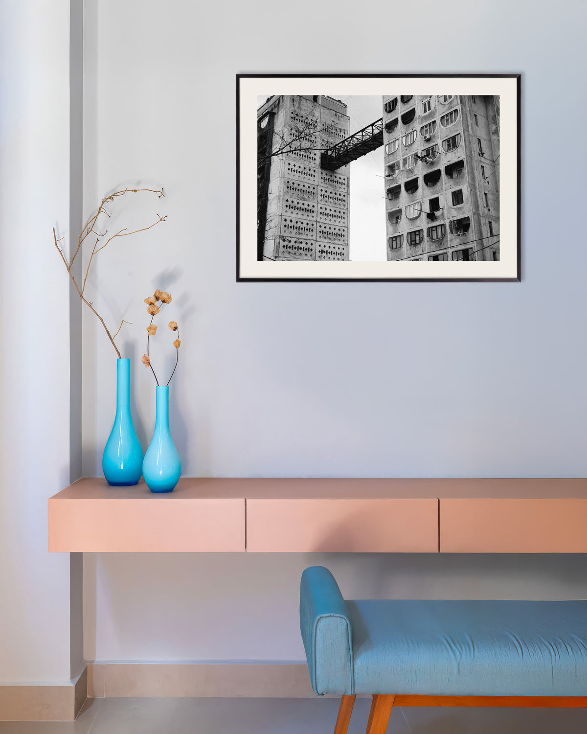 Poster of Skybridge Between Two Towers, with metal frame