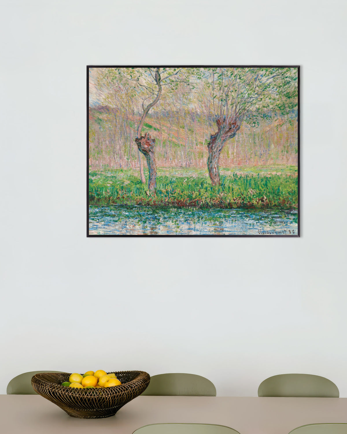 Poster of Spring, Willows (1885) by Claude Monet, with metal frame
