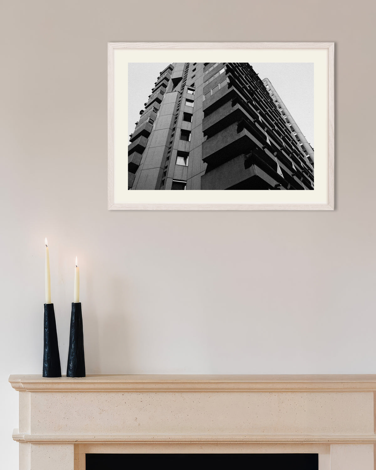 Poster of Stacked Concrete Balconies From Below, with white wooden frame