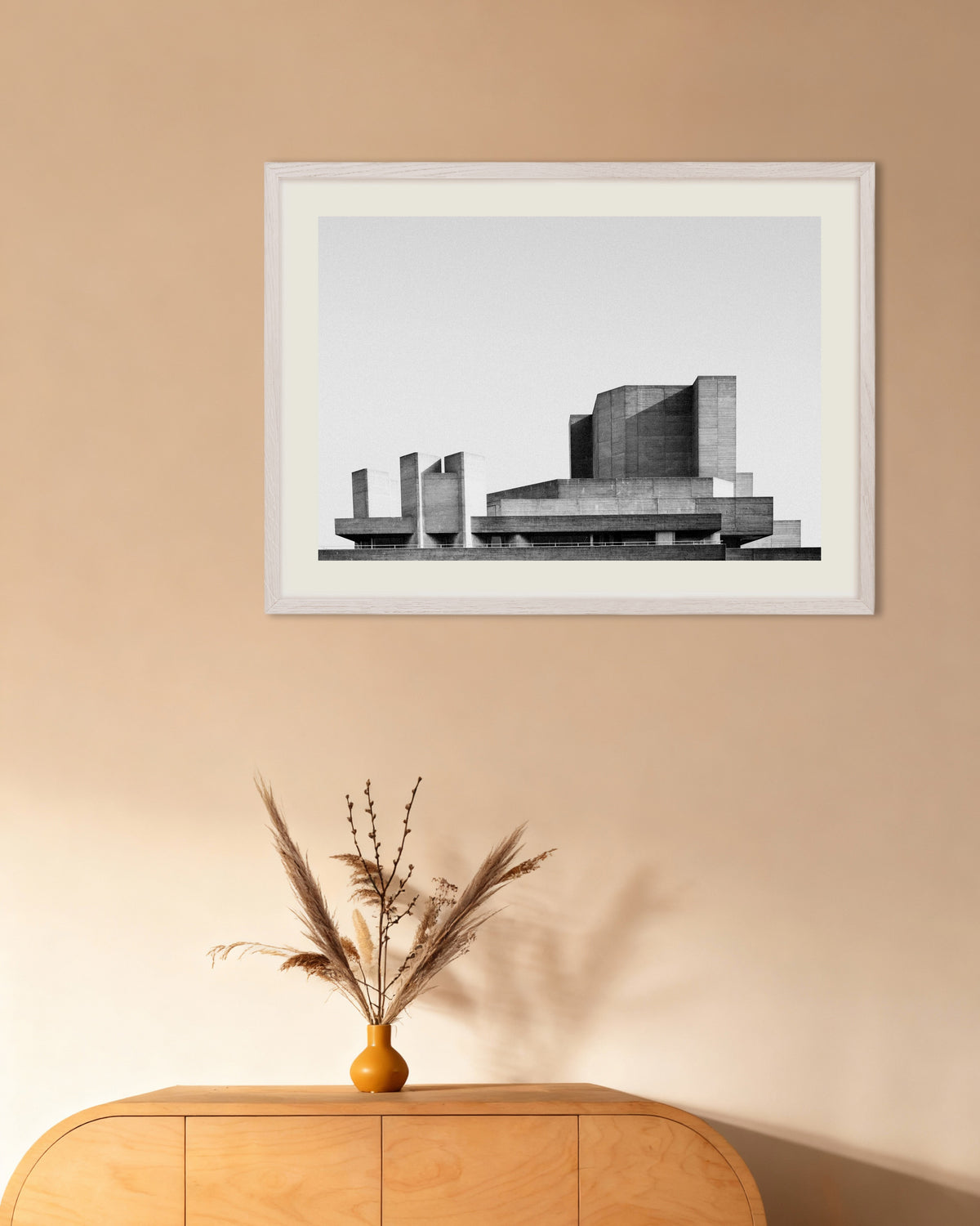 Poster of Stacked Terraces of a Concrete Theater, with white wooden frame