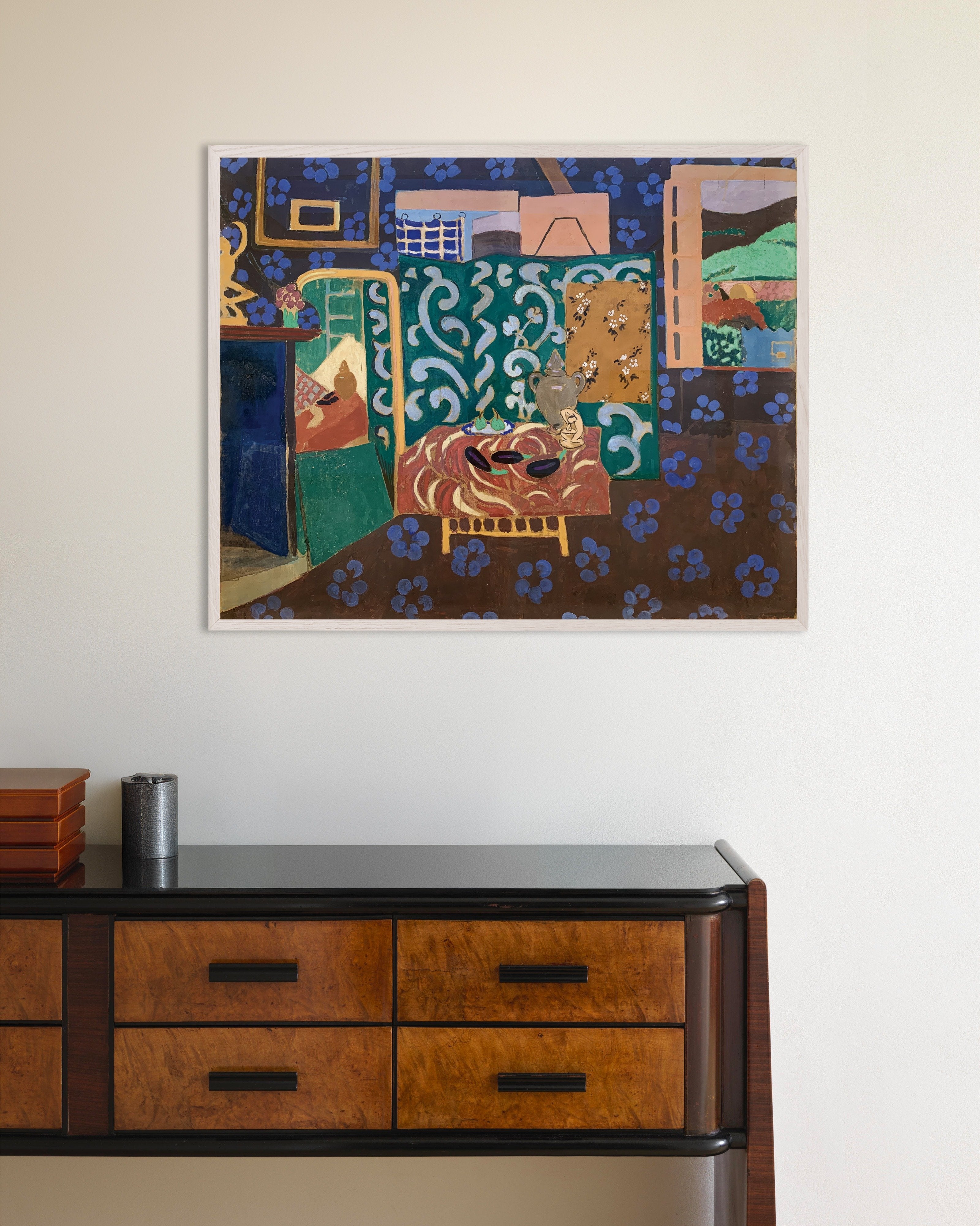 Poster of Still life with aubergines (1911) by Henri Matisse - Poster, with white wooden frame