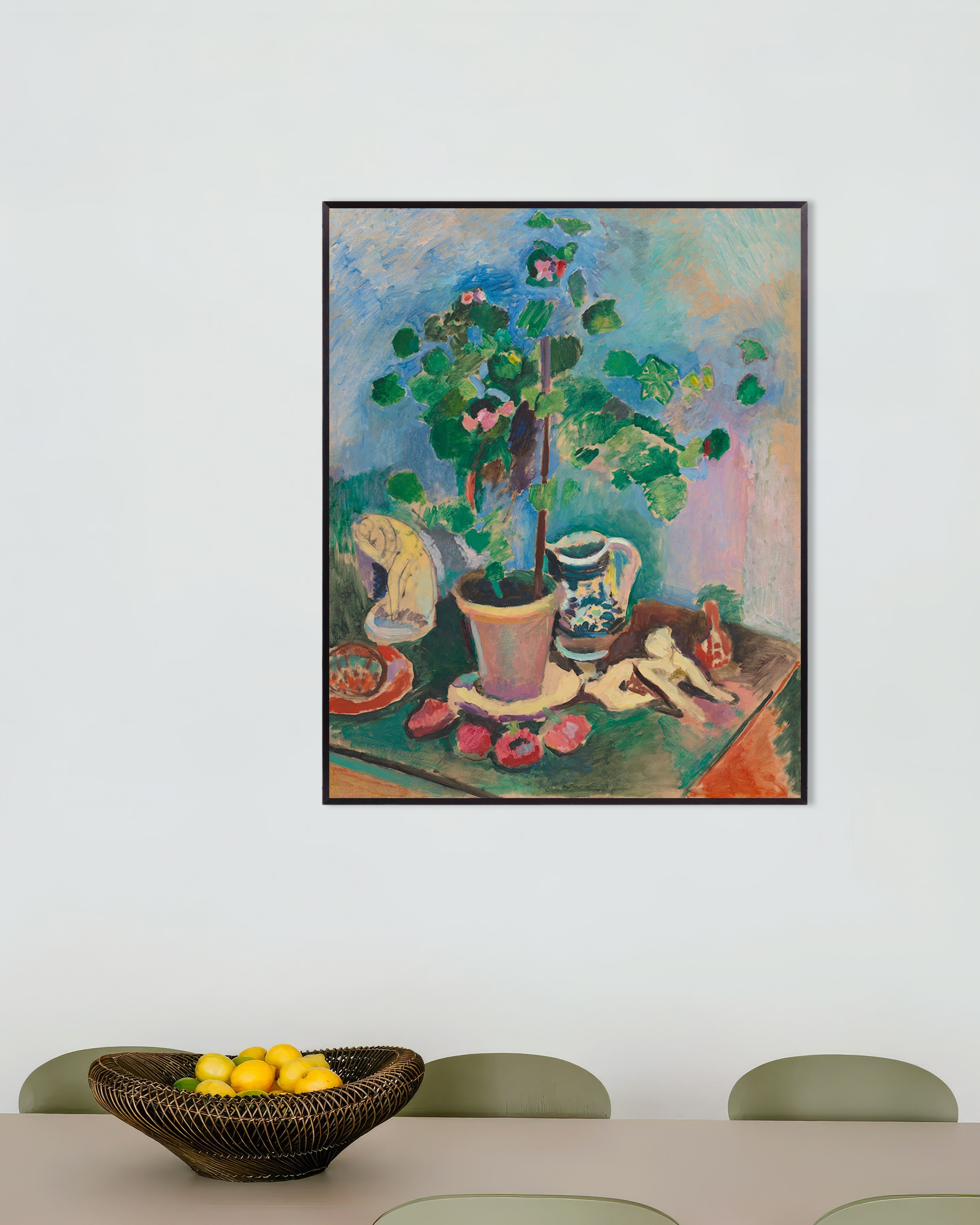 Poster of Still life with geranium (1906) by Henri Matisse, with metal frame