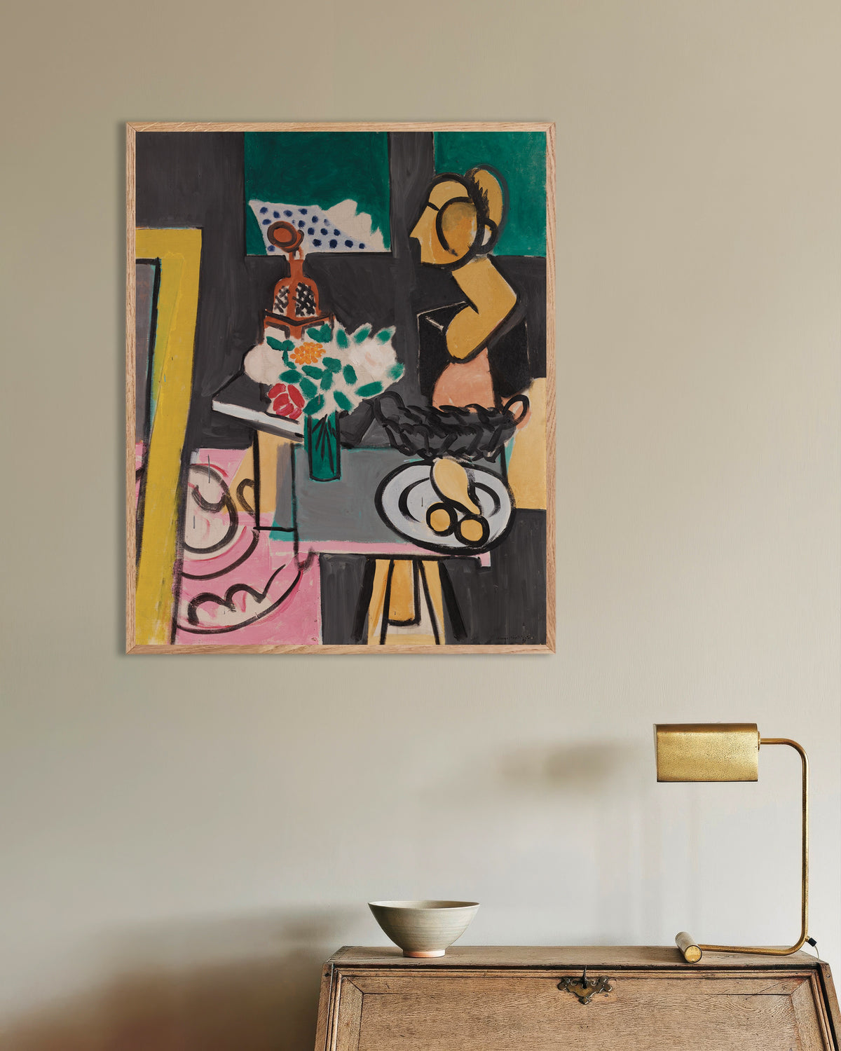 Poster of Still Life with Gourds (1916) by Henri Matisse, with natural wooden frame