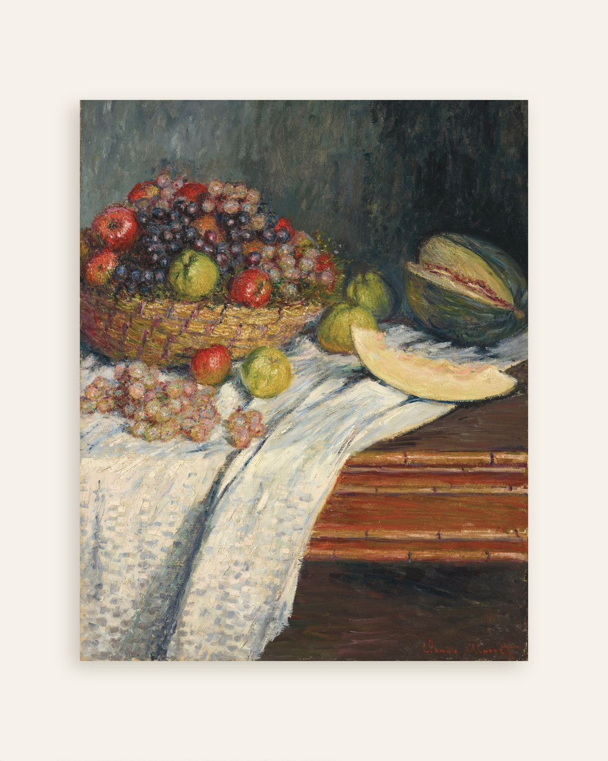 Poster of Still Life with Melon (1879) by Claude Monet, thumbnail