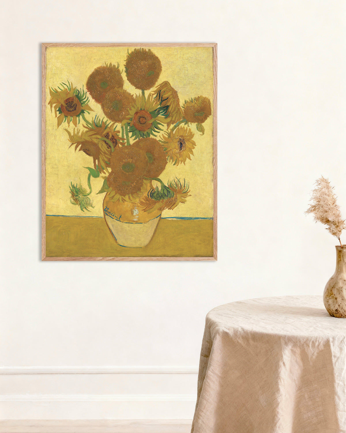 Poster of Sunflowers (1888) by Vincent van Gogh, with natural wooden frame