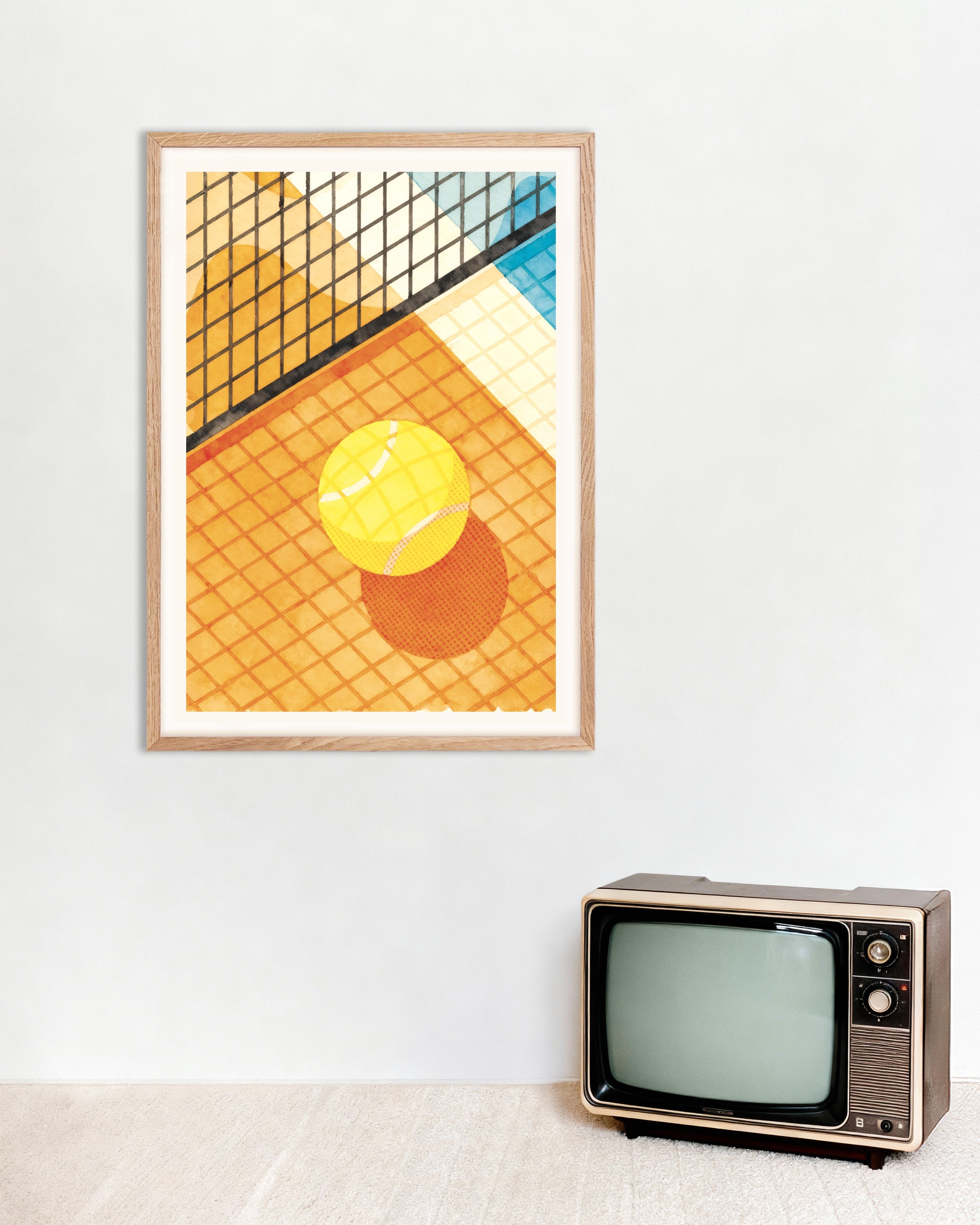 Poster of Tennis poster – Watercolor sports art print, with natural wooden frame