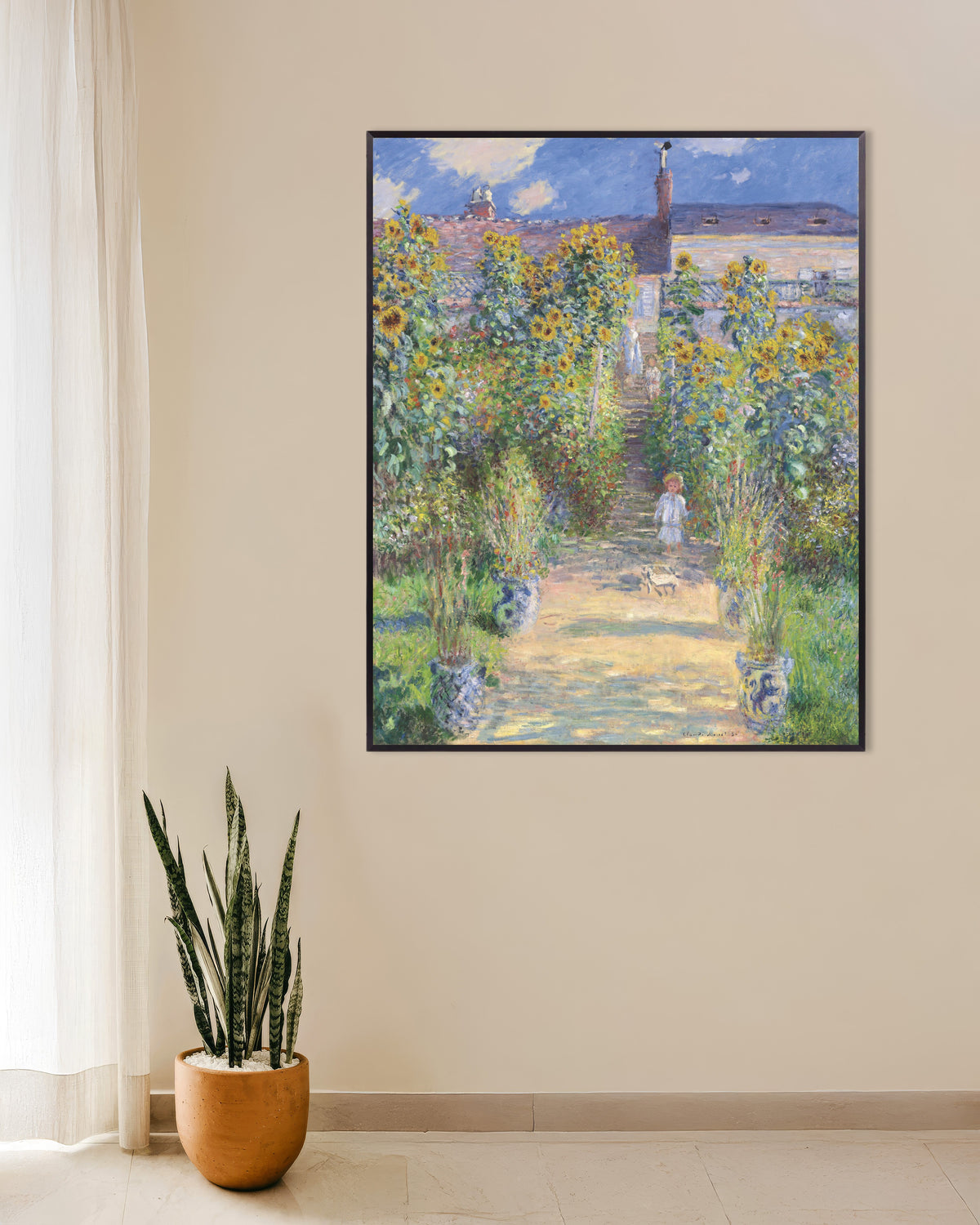 Poster of The Artist's Garden at Vétheuil (1881) by Claude Monet, with metal frame
