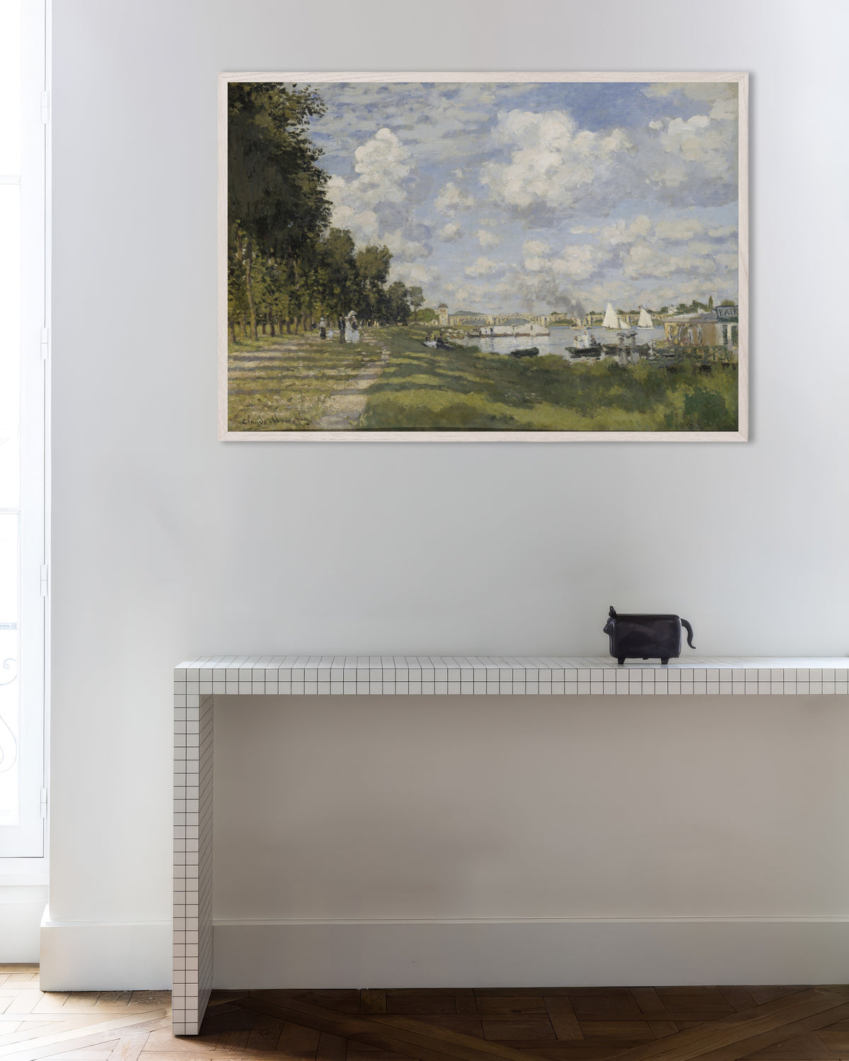 Poster of The Basin at Argenteuil (c. 1872) by Claude Monet, with white wooden frame