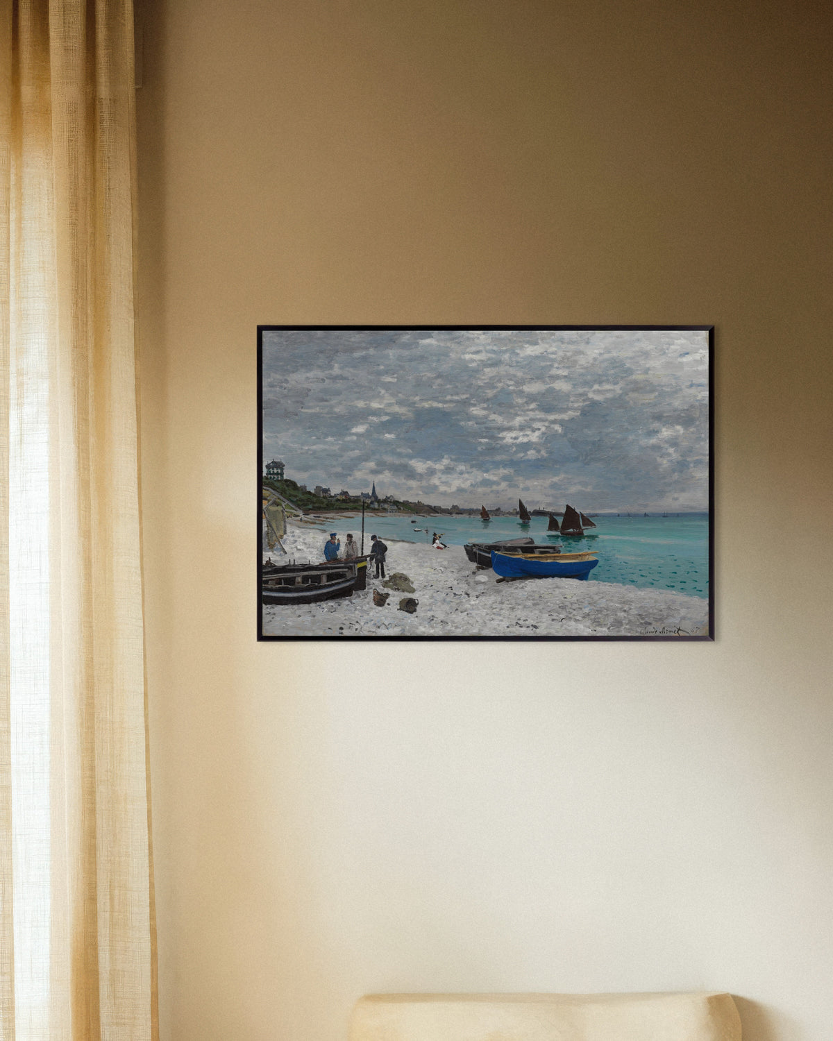 Poster of The Beach at Sainte-Adresse (1867) by Claude Monet, with metal frame
