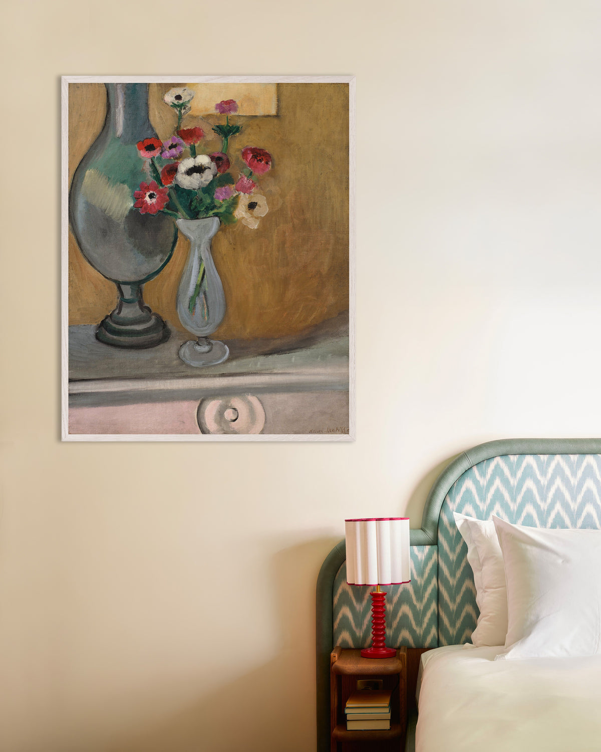 Poster of The Bouquet of Anemones (1918) by Henri Matisse, with white wooden frame