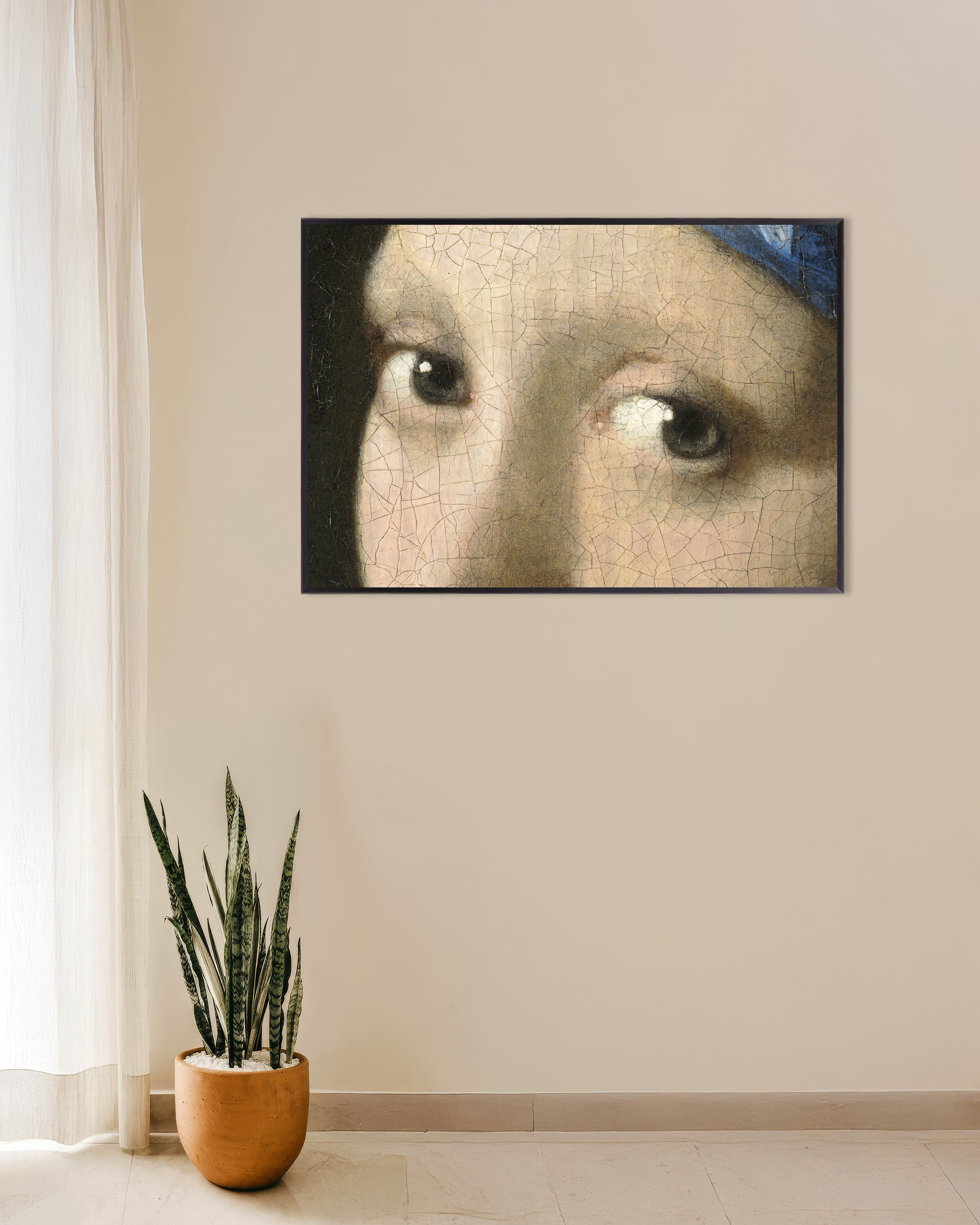 Poster of The Gaze - Eyes from Vermeer’s Girl with a Pearl Earring, with metal frame