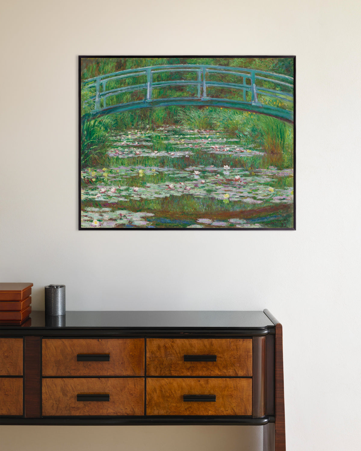 Poster of The Japanese Footbridge (1899) by Claude Monet, with metal frame