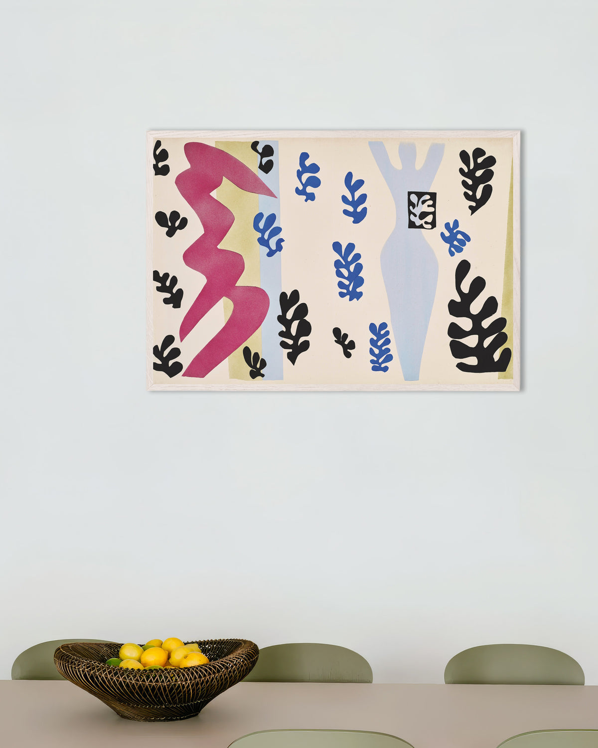 Poster of The Knife Thrower (Jazz, 1947) by Henri Matisse, with white wooden frame