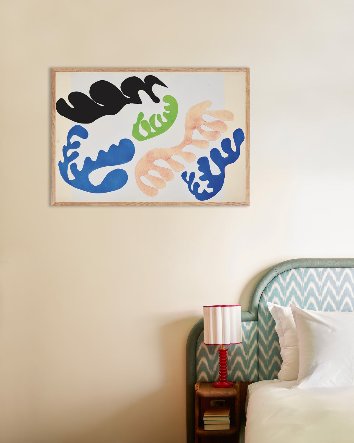 Poster of The Lagoon in Blue and Coral (Jazz, 1947) by Henri Matisse, with natural wooden frame